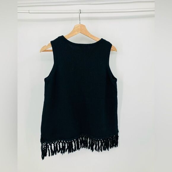J Jason Wu Sweater Tunic Sleeveless Fringe in black | Medium Knit Tank Crochet - Picture 3 of 5